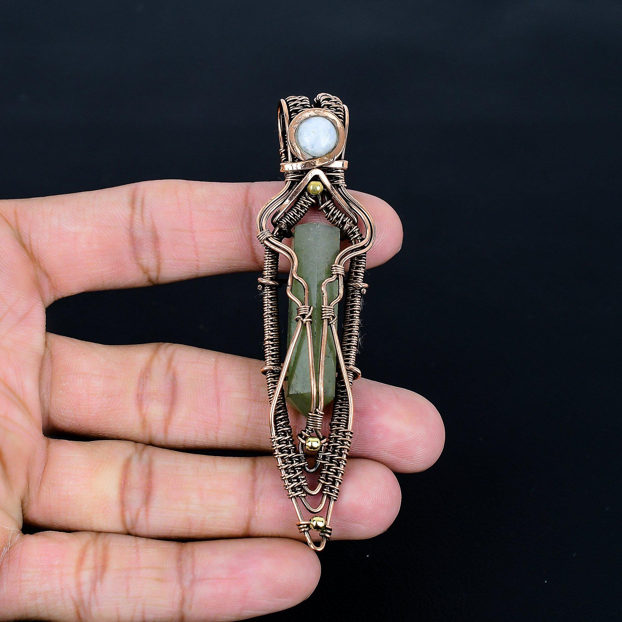 

Prehnite Jewelry, 999 Copper Wire Wrapped Pendant Handmade Gemstone Jewelry, Gifts For Wife Brand New Pendant 2.55 Inches