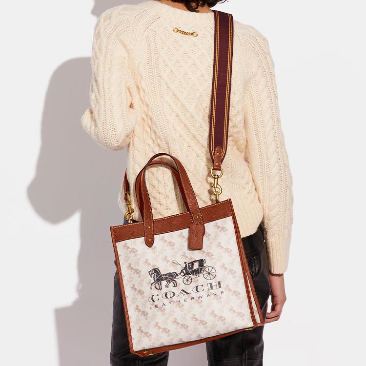 Coach Field 30 Classic Horse And Carriage Print Large Capacity Leather Tote Bag Women tote Brown White C8461-B4TXF