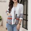 ZANZEA Womens Casual Half Sleeve Loose Print Patchwork Cardigan Blouse