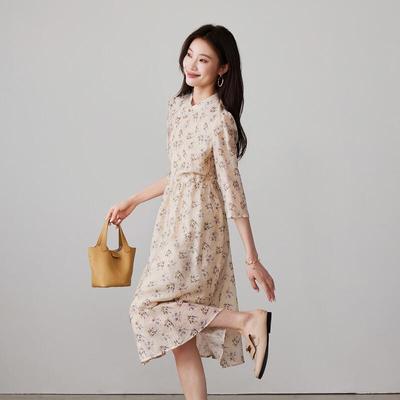 SOFSIL 2026 Spring Floral Cheongsam Button Mid-length Dress