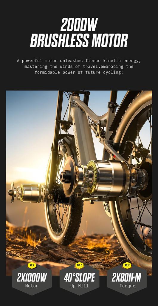 Shengmilo S600 Electric Bike - 2000W Dual Motor, Samsung 17.5Ah Battery, Shimano 7-Speed, Fat Tire 26×3.0 for All-Terrain Riding
