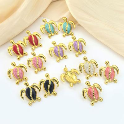 Europäische & Amerikanische Edelstahlfarbige Schildkrötenohrringe, Hawaiianisches Drip-Öl Meeresleben Design