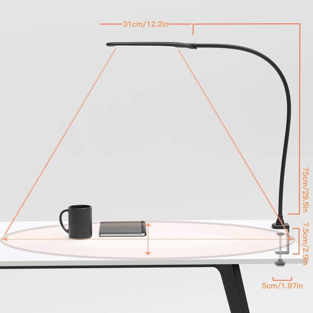 YOUKOYI Desk Lamp with Clamp, Swing Arm Lamp, Flexible Gooseneck Architect Table Lamp - Stepless Dimming, 3 Color Modes, Touch Control, 9W, 1050LUX