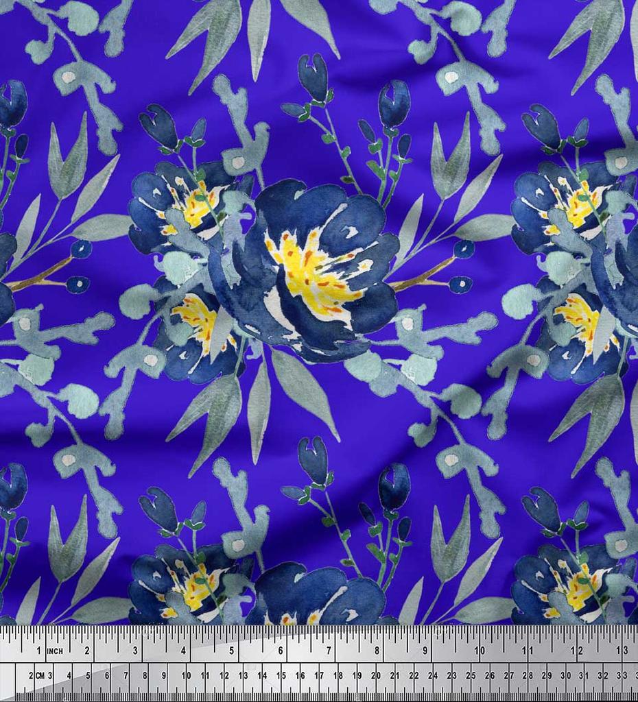 Soimoi Béžová polykrepová tkanina s listy a květinovým potiskem Pivoňka od Meter 42 Inch