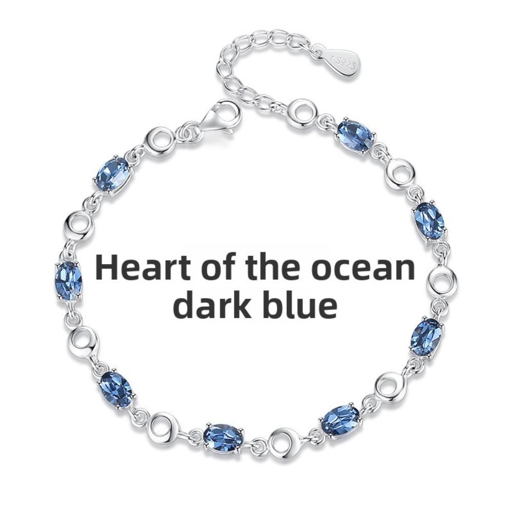 925 Sterling Silver Bracelet with Blue Topaz Gemstone Simple Elegant Crystal Jewelry for Women Girls Birthday Gift