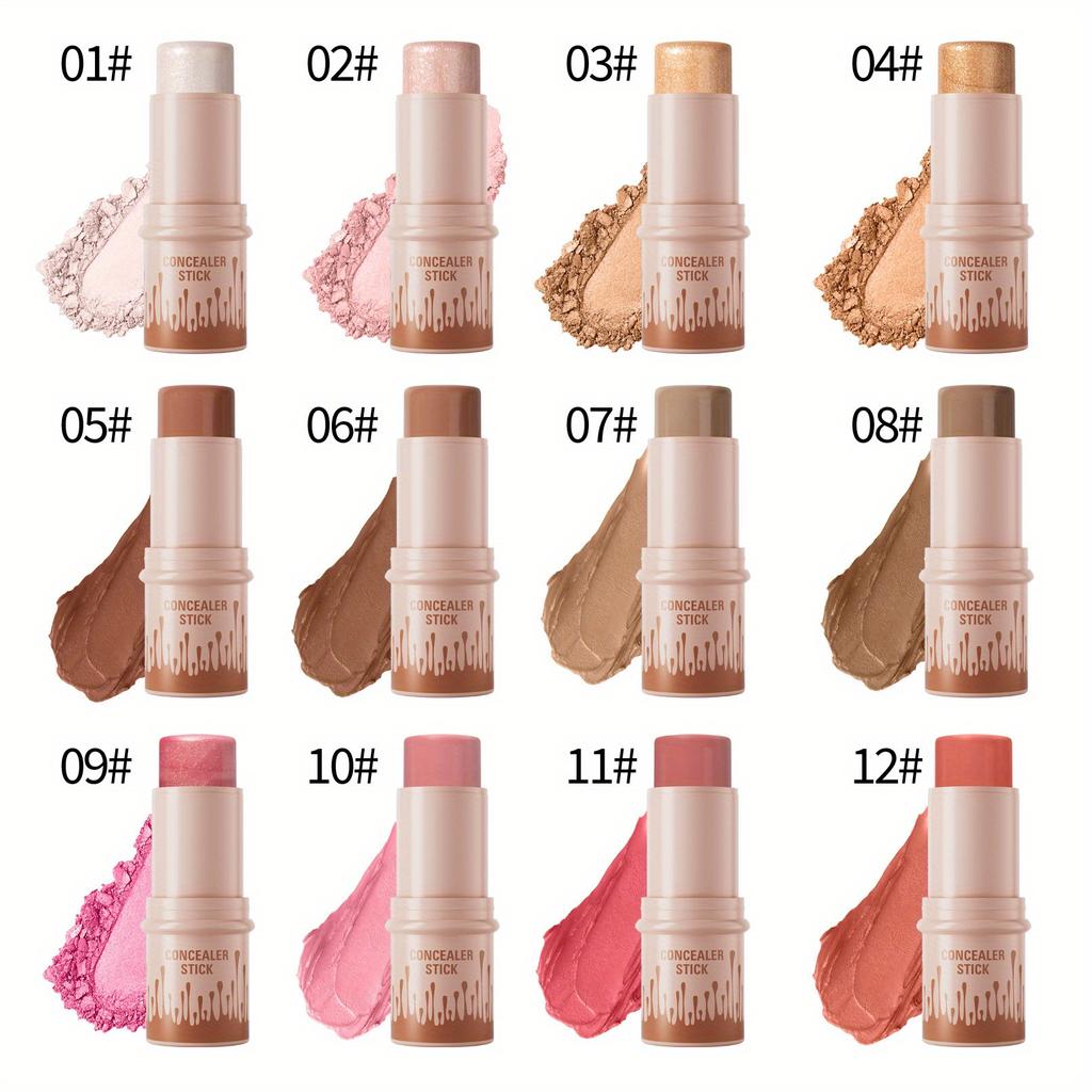 Rouge-Stick in 12 Farben, matt, Highlighter-Stick, natürliches Nude-Make-up, Gesichtsdefinition, Konturierungsstick, multifunktionaler Make-up-Stick