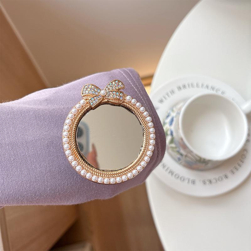 Pearl Crown Bow Tie Mirror Mobile Phone Airbag Holder Women S Internet Celebrity Drama Desktop Lazy Ring Holder
