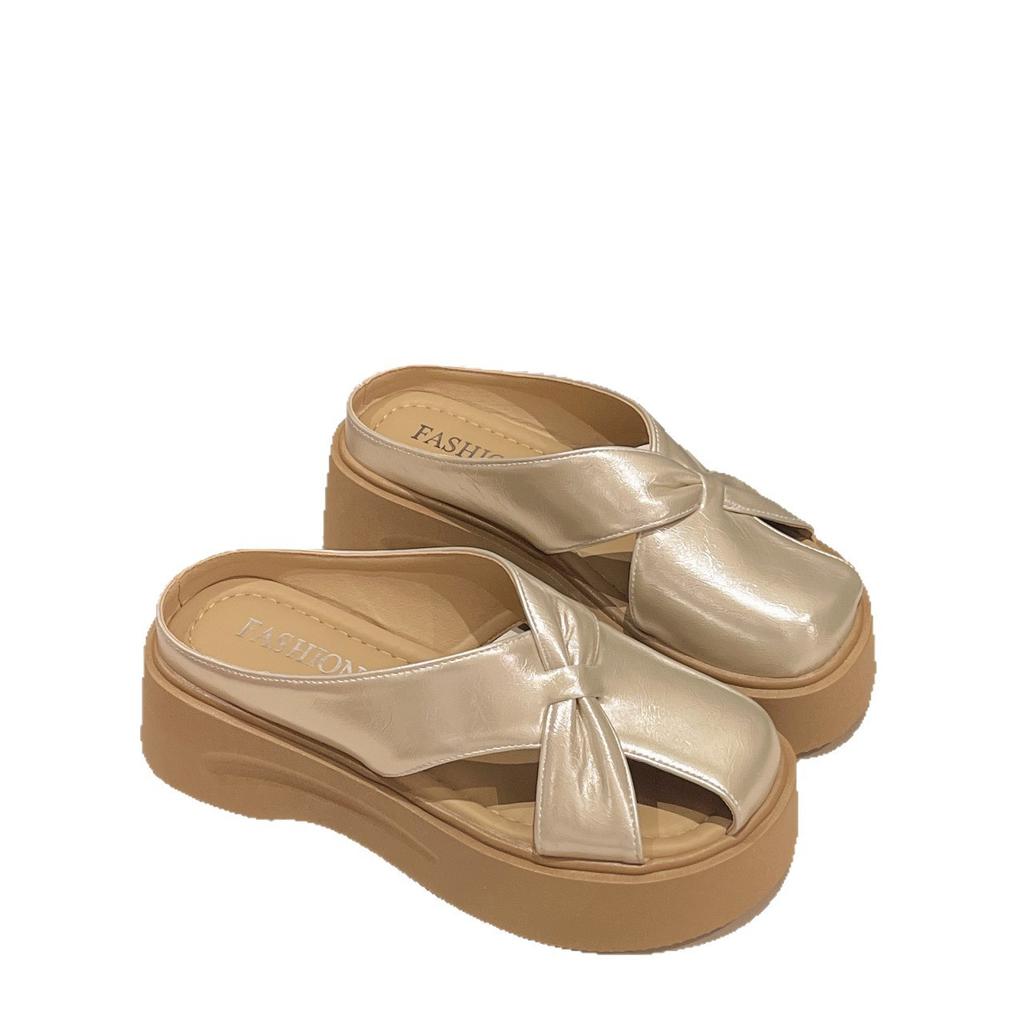 High-value Thick-soled Bag Head and Half Slippers 2025 Summer New Versatile Skirt French Soft-soled Beach Cool Women's Shoes