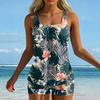 Women’s Printed Tankini Two Piece Swimsuit Set with Sleeveless Top and Boyshorts Athletic Swimwear for Beach Pool