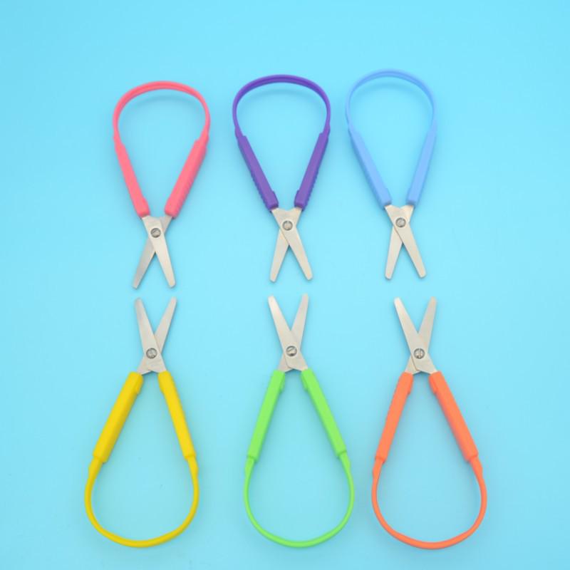 Compact Children's Elastic Ring Scissors for Students and Office Use