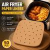 Air Fryer Paper Liners, 50 Pcs Square Brown Perforated 23 Cm Non-Stick Baking Paper Sheets for Kitchen Cooking Basket Use