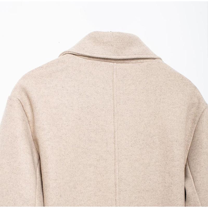 Žena Podzim Zima Teplé Dlouhé oblečení Elegantní Ženy Jednobarevné Kapsy s dlouhým rukávem Dvojřadý falešný vlněný kabát