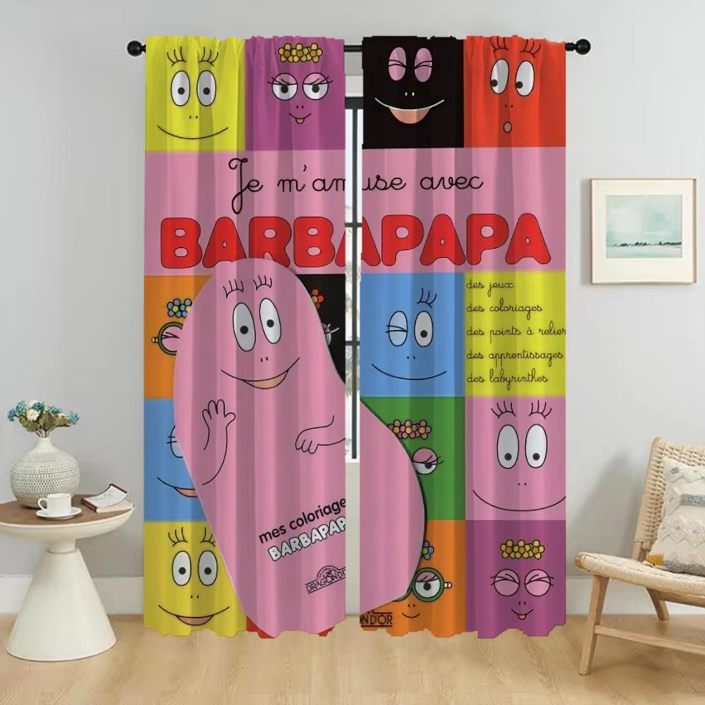 Set Of 2 Les Barbapapas Curtains Living Room Curtain Kitchen Partition Tulle Bedroom Halloween Decoration Child For Sitting Made Polyester
