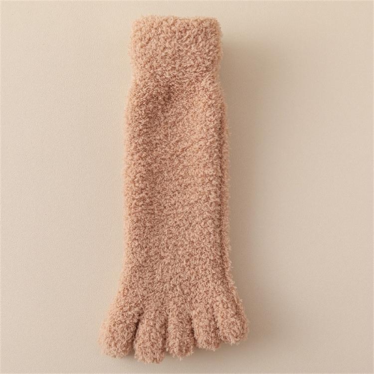 Womens Fuzzy Plush Slipper Socks Warm Coral Fleece Solid Color Five Finger Socks
