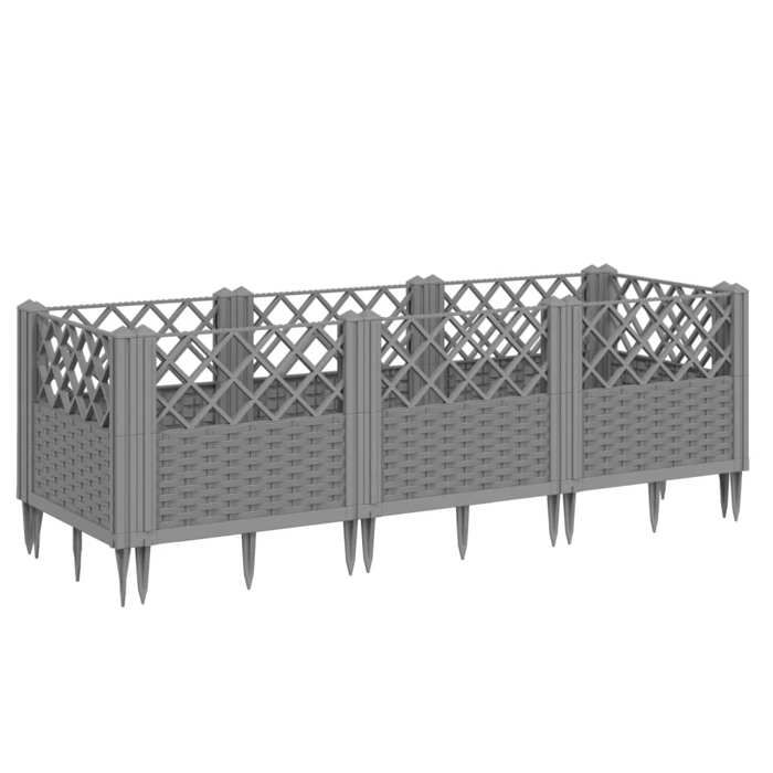 VidaXL Jardinière avec piquets gris clair 123,5x43,5x43,5 cm PP, bac à fleurs, support de jardinière, support de fleurs, bac 368018