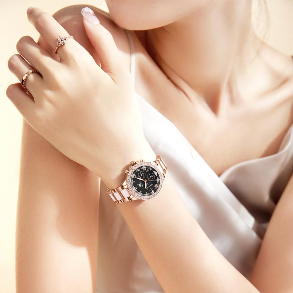 OLEVS Women's Quartz Watch Japanese Movement Multifunction 60-Minute Chronograph 12-Hour Chronograph Date Luminous 30m Water Resistant Stainless