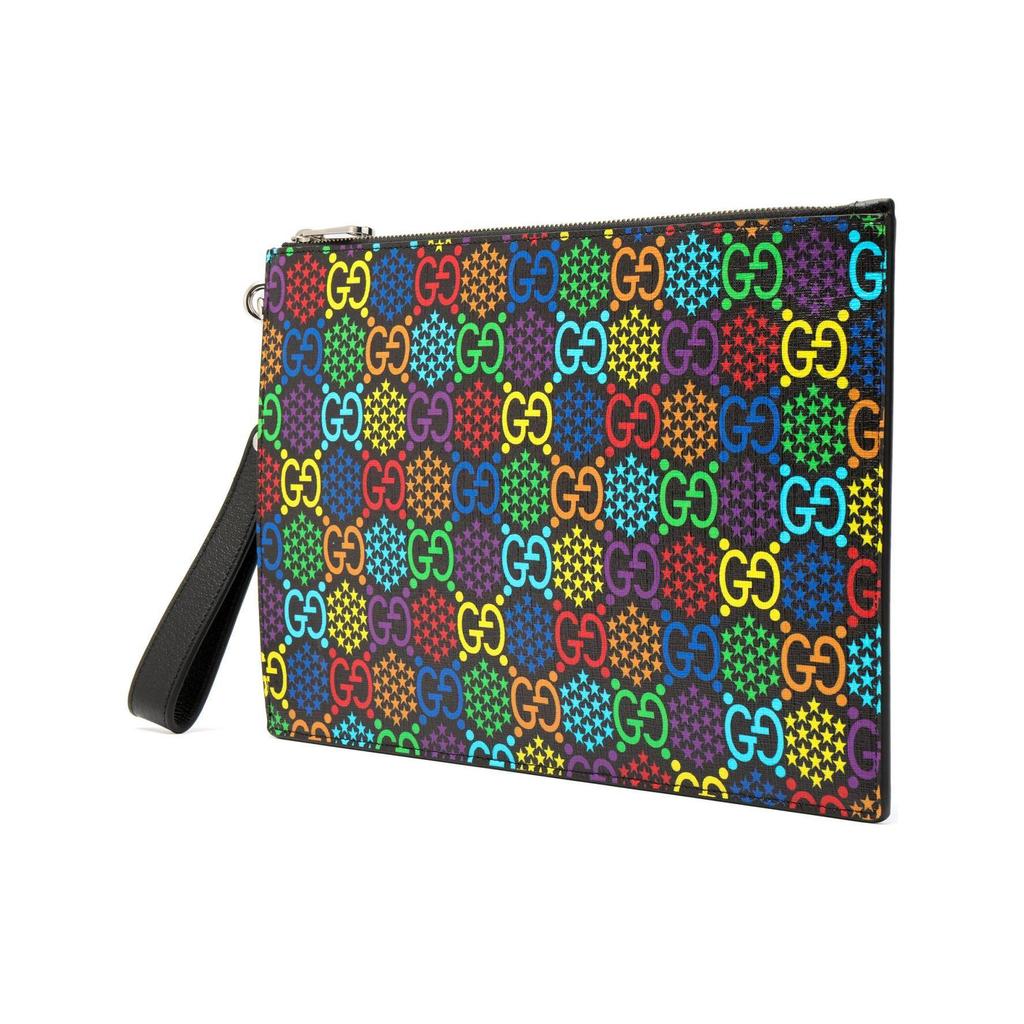 Gucci GG Canvas Rainbow Print Leather Wristlet Clutch Bag Black Daily Party Shopping 601087-H20BN-1058
