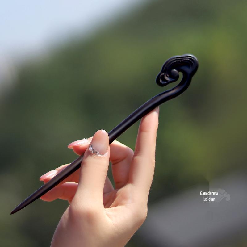 High-End Natural Ebony Wood Hairpin - Extended Chinese Ancient Style Black Hair Bun Accessory