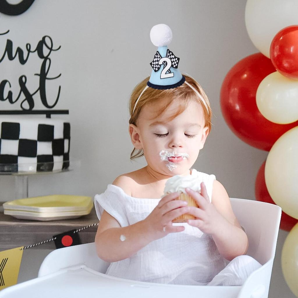 Race Car 2nd Birthday Crown for Boys - Fast Birthday Hat and Decoration, Blue Decor