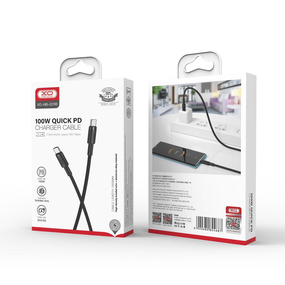 Xo Kabel Nb-Q199 Pd Usb-C - Usb-C 1,5M 100W Czarny