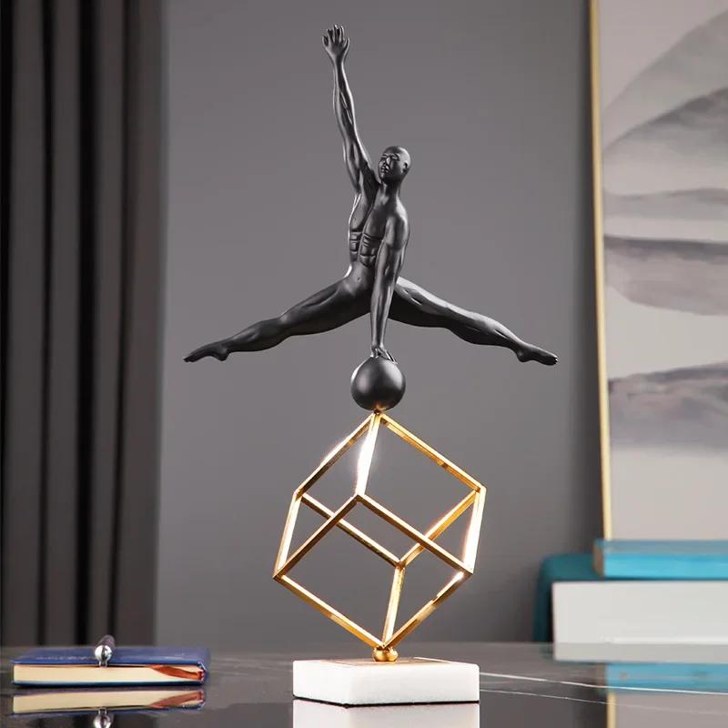 Ornamente creative din rășină, decor birou de studiu, sculptură, dulap TV sport, gimnastică, metal, artizanat, negru, ornamente, figurine