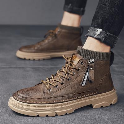 Fashion 2024 New Men's Boots High Top Motorcycle Boots Fashion Leather Shoes Casual Outdoor Shoes Male Sneakers Bota Masculina