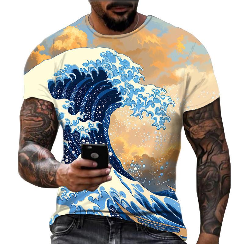 2026 New 3D Wave Printed Breathable Fast Drying Comfortable Round Neck Short Sleeved T-shirt Top