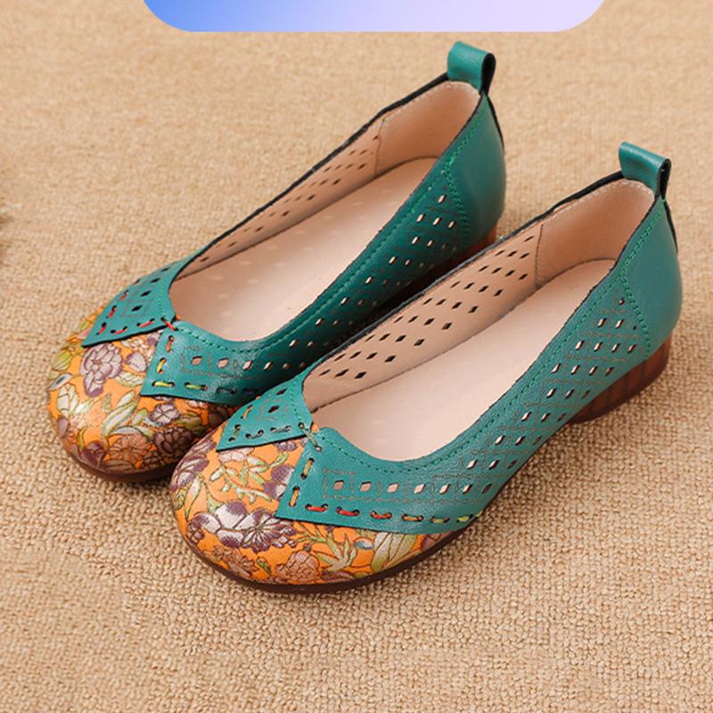 Pravá kůže Měkká podrážka Baleríny na jaro a léto, Protiskluzové Děrované Prodyšné Kožené Měkké Podrážky Mokasíny