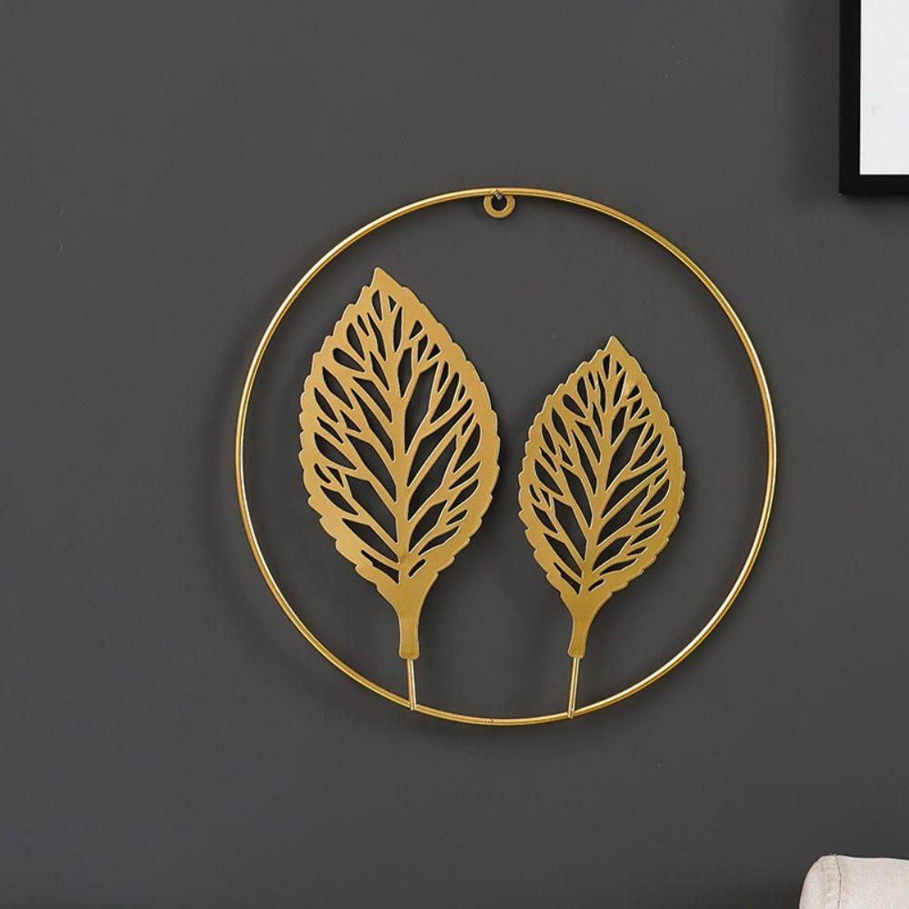 Ornaments Iron Arts Gold Metal Round Pendant Ginkgo Leaf Ornaments Wall Decoration Leaves Sculpture