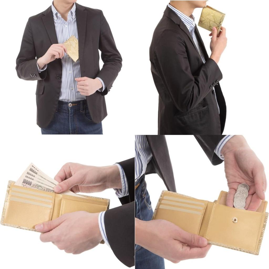 SakuraZen Męski portfel ze skóry pytona na szczęście [Portfel ze skóry złocistego węża wykonany z egzotycznej skóry Ręcznie robiony przez wykwalifikowanych rzemieślników]