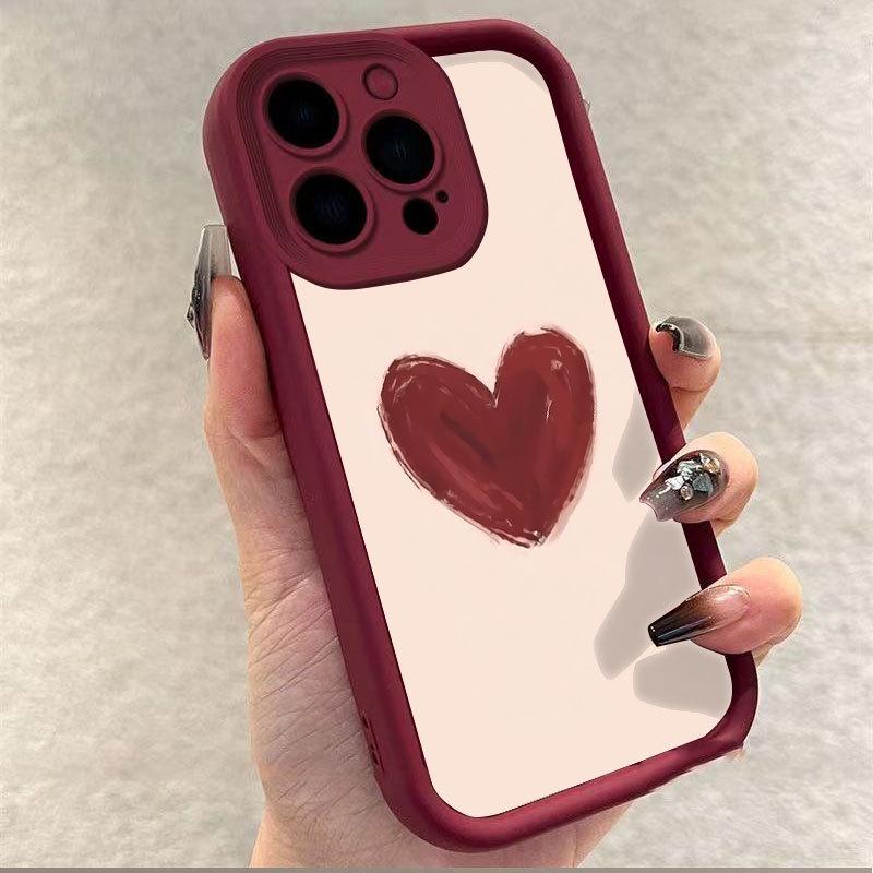Wine Red Heart iPhone Case for 15 Plus/17 Pro Max/16/14/13 - Creative and Personalized Design