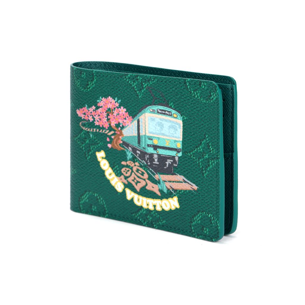 Louis Vuitton X Nigo Slender Logo Pattern Print Monogram Coated Canvas Wallet Men Wallet Green M25986