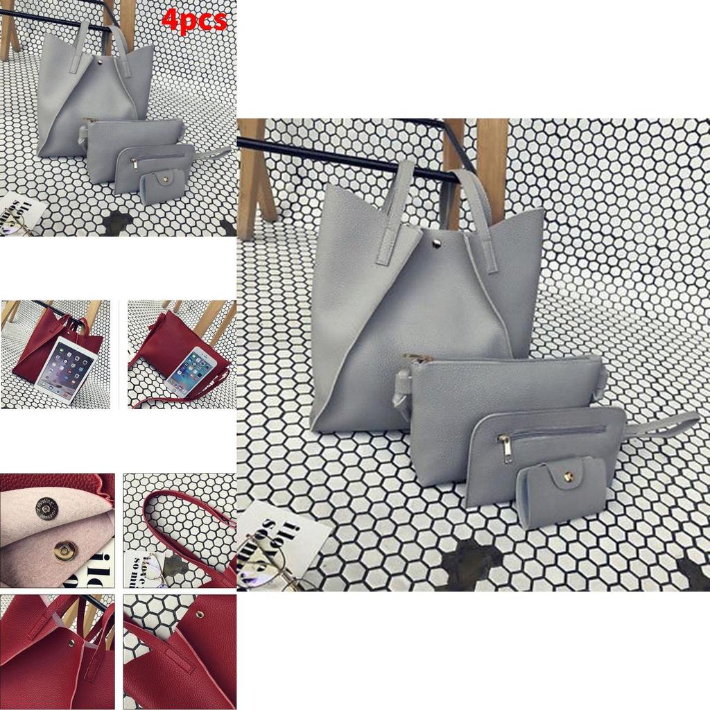 Leather 4pcs Women Handbag Lady Shoulder Bag Tote Purse Messenger Set Satchel