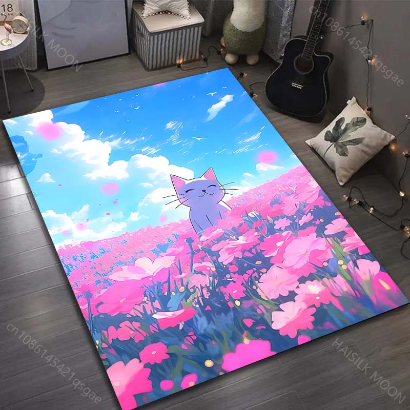 

1PC Cat in flower field Pattern Rug Carpets for Bedroom Living Room Sofa Mat Creative Door Mat Cloakroom Home Decor 40x60cm