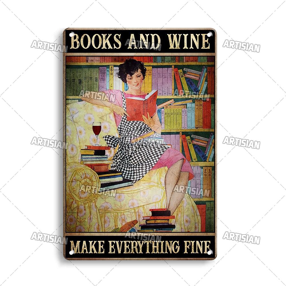 Artisian Girl Loves Books Metal Sign Reading Tin Poster Read Book Decorative Plate Wall Decor Garage Bar Pub Club Hotel Kitchen