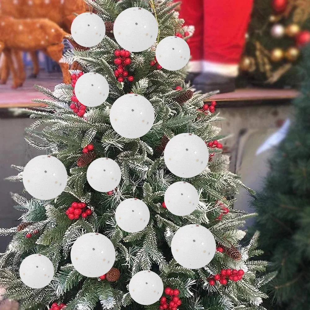4/6/8cm White Christmas Balls Ornaments Xmas Tree Hanging Pendant Round Foam Snowball New Year Wedding Party Home Decoration