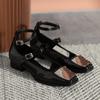 New Square Head Side Empty Bag Head Sandals Retro Metal Low Heel One-word Buckle Back Bag Single Shoes Women's Fashion