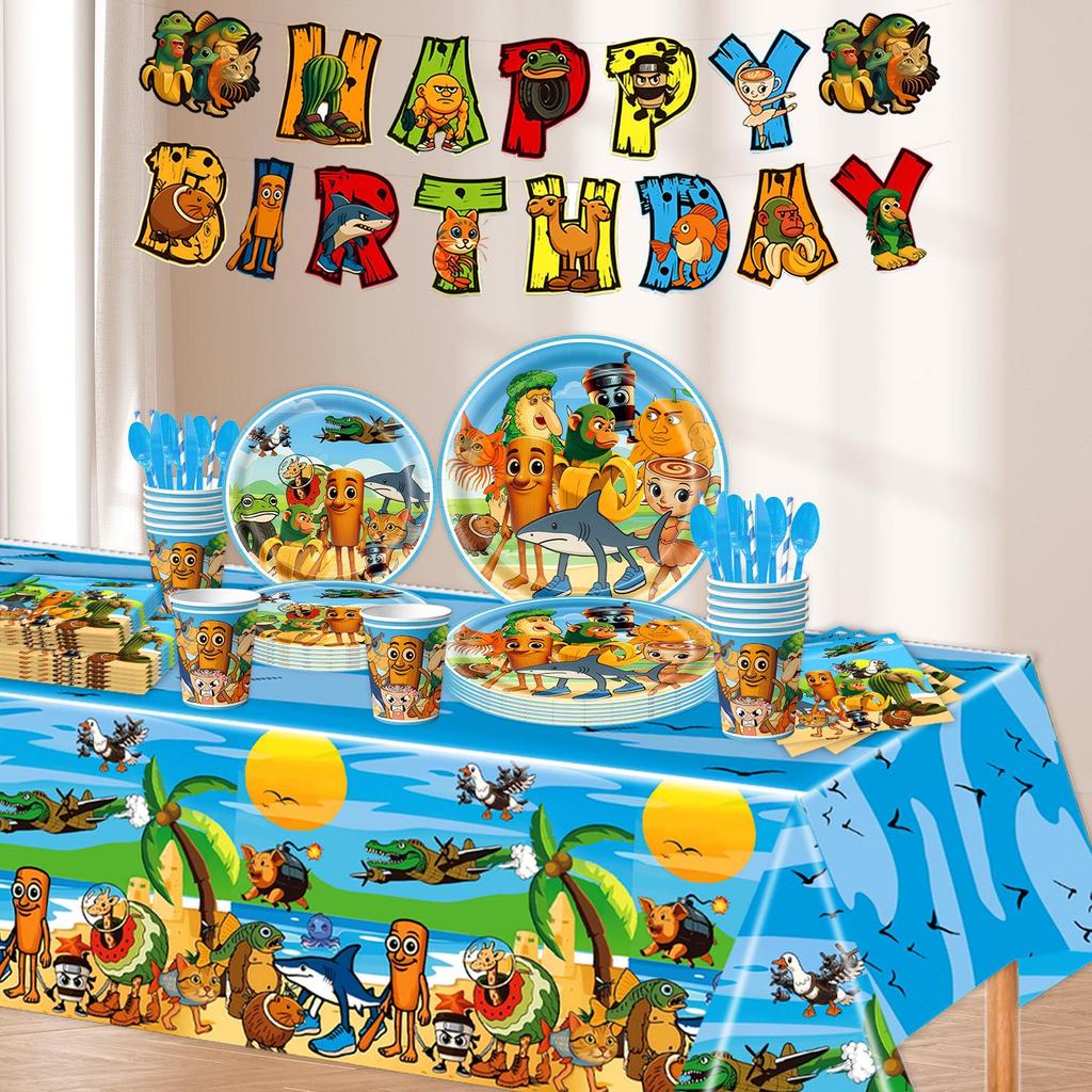 Cross-Border Classic Mountains & Seas Birthday Party Supplies: Cartoon Tableware & Fun Decorations