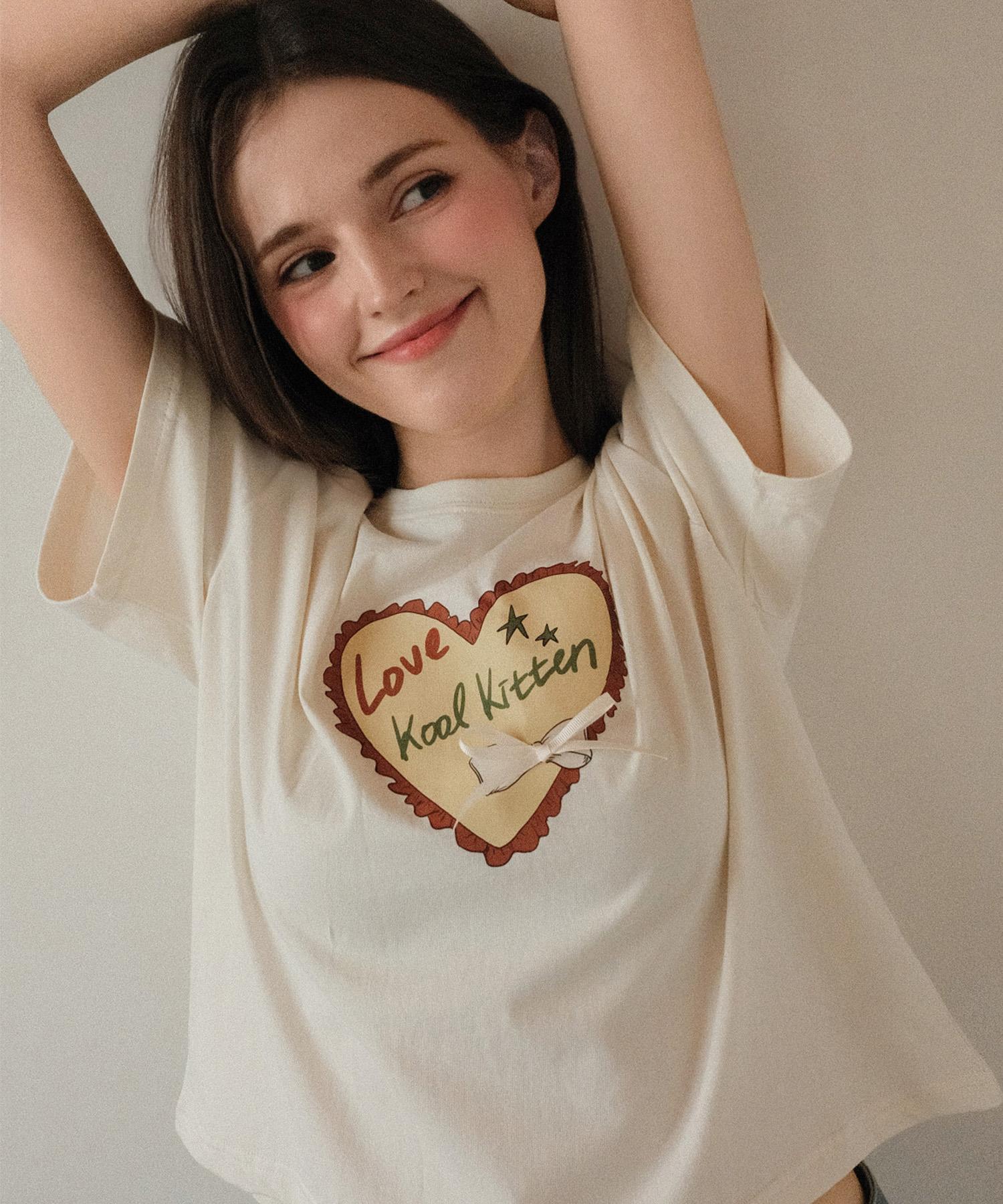 Cool Kitten Love Koolkitten Ribbon Tshirt Light Beige/Free
