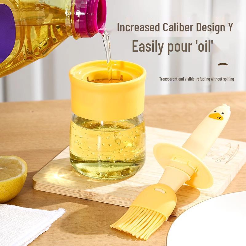 Silikonová olejová láhev se štětcem pro vaření při vysokých teplotách: Potravinářský, žáruvzdorný integrovaný štětec na palačinky, grilování a pečení.