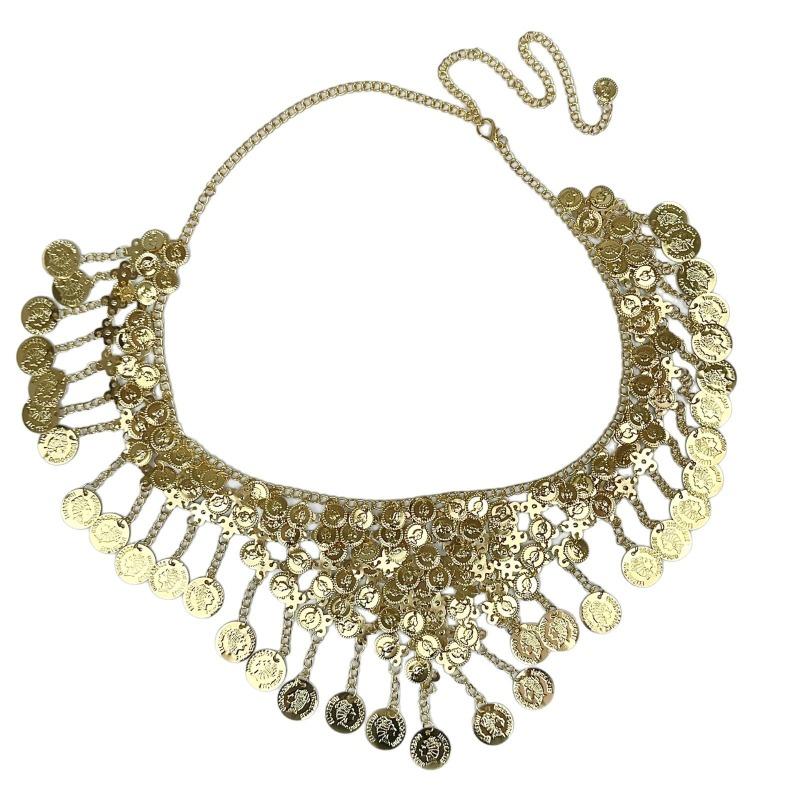 Mary Bohemian metal round sequined fringed waist chain, feminine fashion belly dance belt