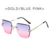 Vintage Brand Designer Rimless Metal Square Sunglasses Women Sun Glasses For Men Trendy Punk Fashion Luxury Ladies Cutting Shade