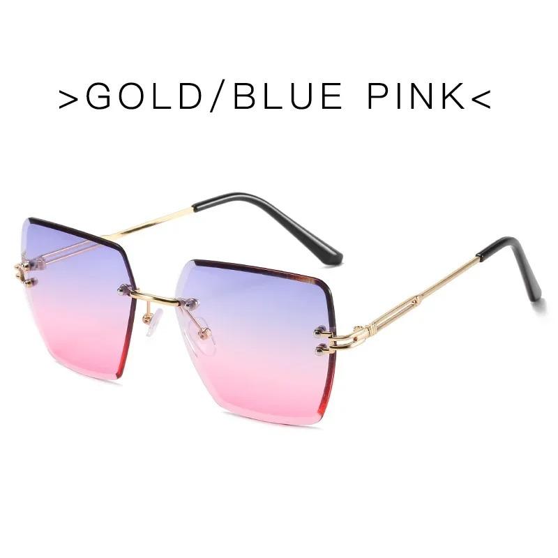 Vintage Brand Designer Rimless Metal Square Sunglasses Women Sun Glasses For Men Trendy Punk Fashion Luxury Ladies Cutting Shade