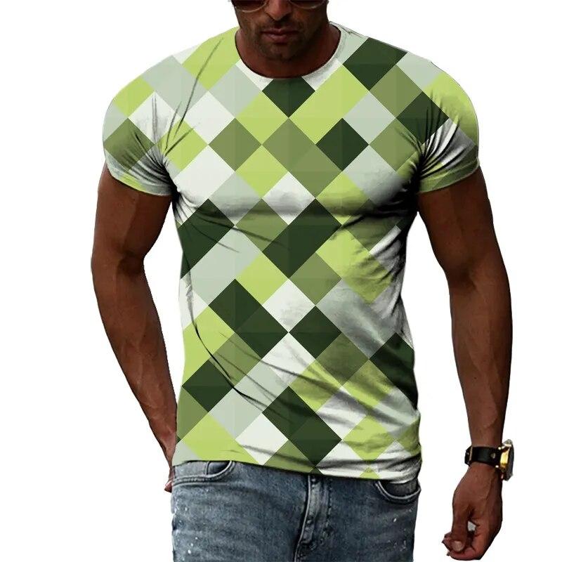 Freizeitgitter Sommer Beliebte Farbgittermuster Herren- und Damen-T-Shirts Print Hip Hop Rundhals-T-Shirts Kurzarmoberteile