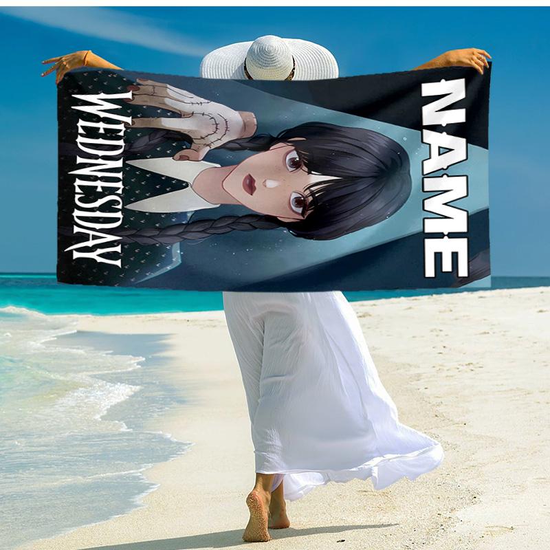 Personalized Customized Proof Beach Towel with Wednesday Addams Pattern - Soft, Absorbent,quick-drying,perfect Swimming,camping&bathing