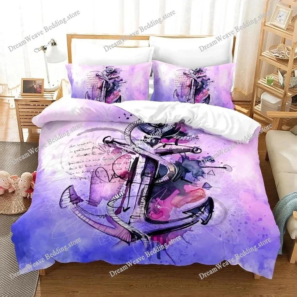 Juego de Ropa de Cama con Patrón de Ancla Marina Funda Nórdica 3D Ropa de Cama Diseño de Moda Decoración Juego de Funda Nórdica King Juego para Cama Doble Ropa de Cama