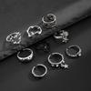 9pcs Stylish Gothic Rings Set for Men and Women Thorn Silver Collection with Unique Heart Snake and Skull Designs