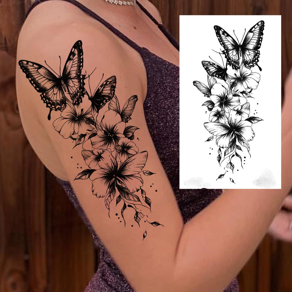 1 Sheet Black Henna Mandala Flower Temporary Tattoos For Women Girls Fake Lace Tattoo Sticker Disposable Decoration Adults Tatoo