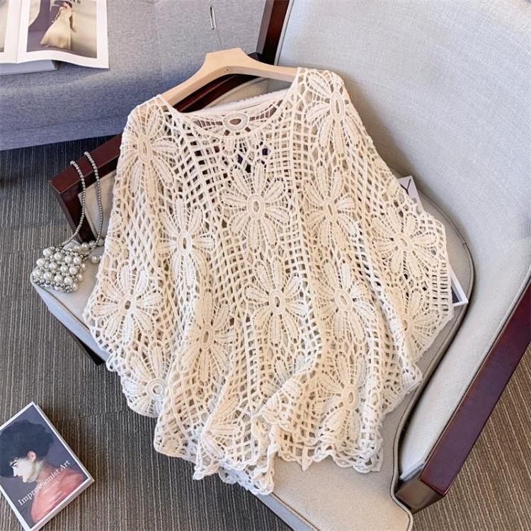 2024 New Summer Women Lace Fashion Tops Sleeveless Casual Loose Tees Basic Bat T-Shirt by Dimanaf