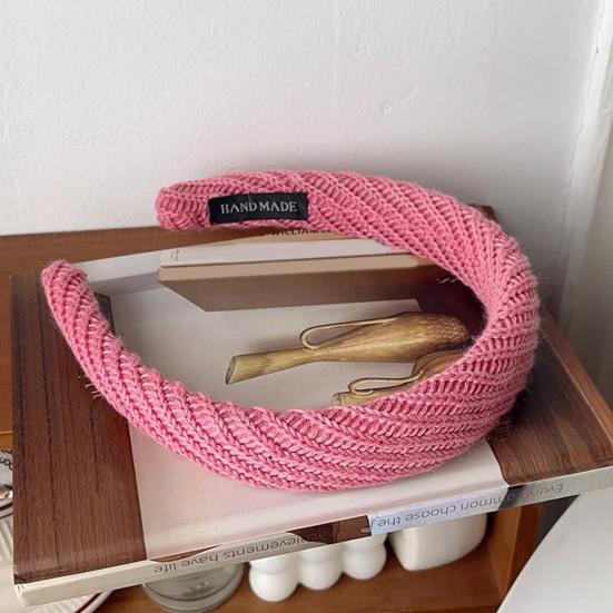 Women Headband Wide Brim Anti-Slip Waffle Sponge Filling Handmade Knitting Hair Hoop Autumn Winter Hair Accessory